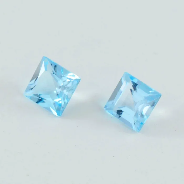 Sky Blue Topaz 1PC Small 8×8 MM Square Faceted Blue Luster Semi Precious Loose Gemstones