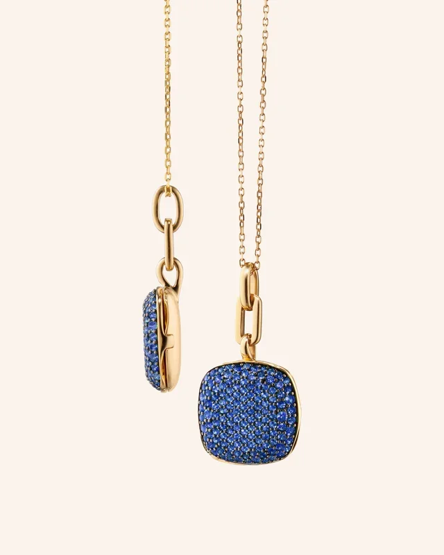 Slim “Rae” Locket Necklace with Blue Sapphires