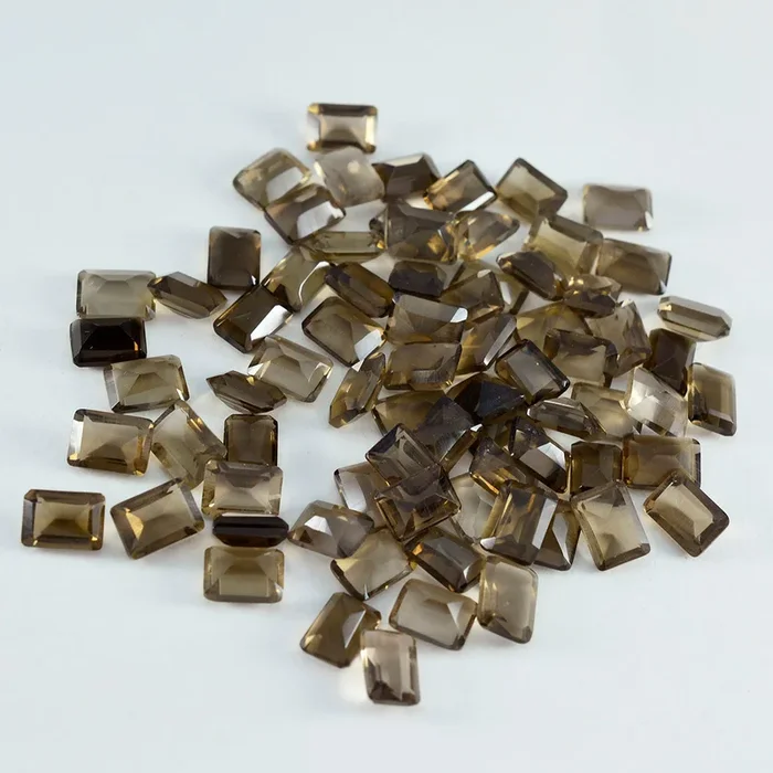 Smoky Quartz 10PC Tiny 3×5 MM Emerald Faceted Brown Sparkling Semi Precious Gems