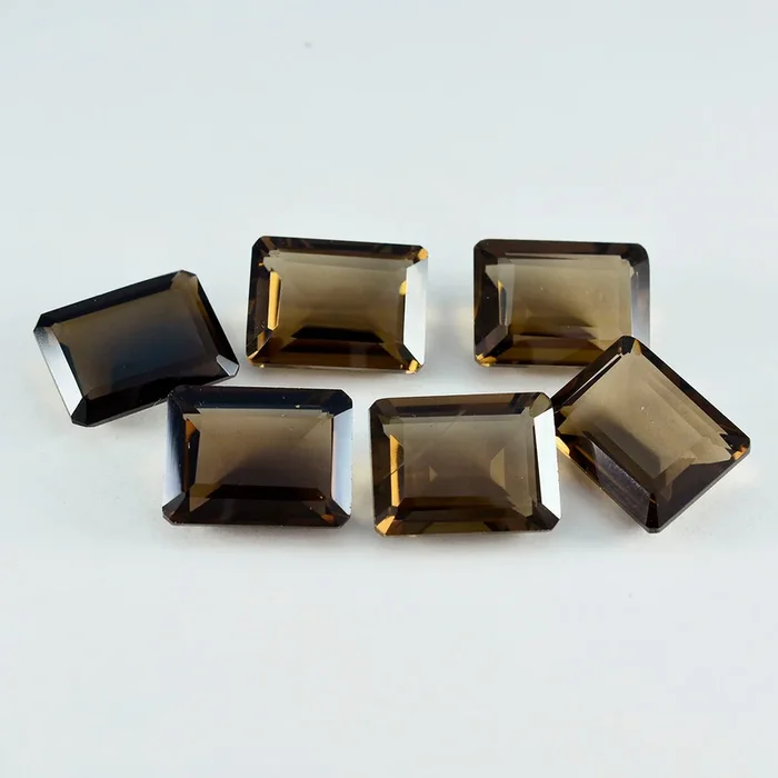 Smoky Quartz 1PC Small 6×9 MM Emerald Faceted Brown Lustrous Semi Precious Gems