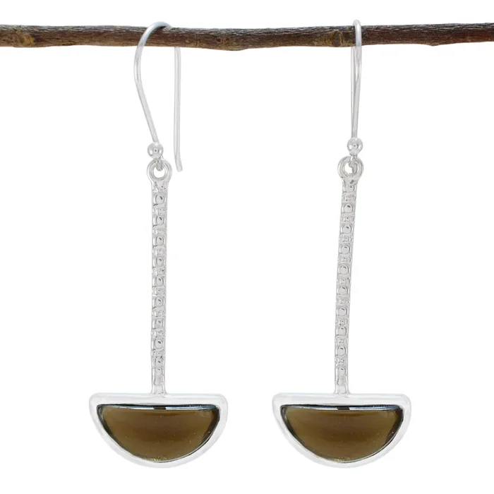 Smoky Quartz African Chen Solitaire Dangle Brown Silver Earring