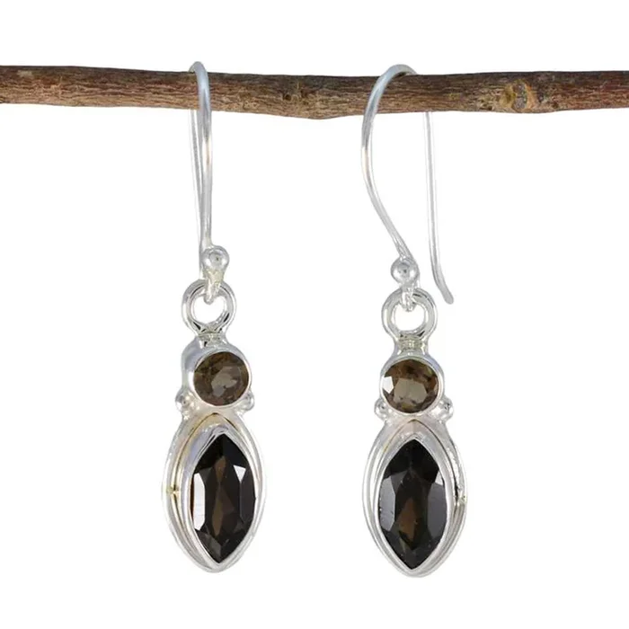 Smoky Quartz American Camila Toi et Moi Dangle Brown Sterling Silver Earring