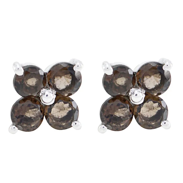 Smoky Quartz American Mariana multiple Stud Brown 925 Sterling Silver Earring