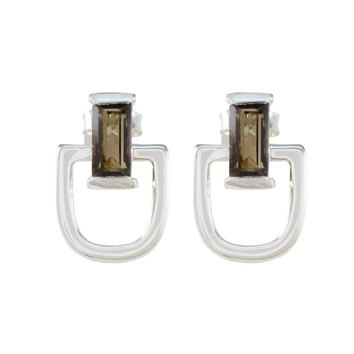 Smoky Quartz Australian Gabriela Solitaire Stud Brown 92.5 Silver Earring