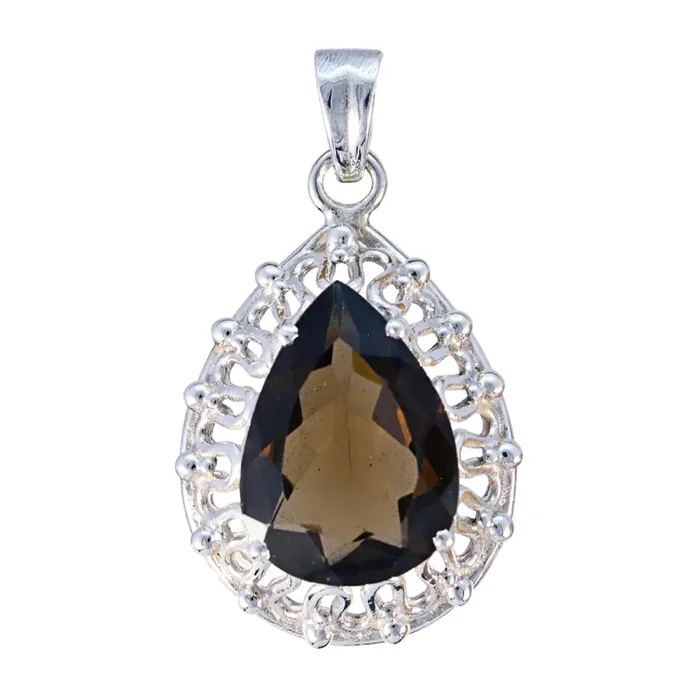 Smoky Quartz Chunky Spanish 92.5 Silver Solitaire Maya Victorian Brown Pendant Jewellery