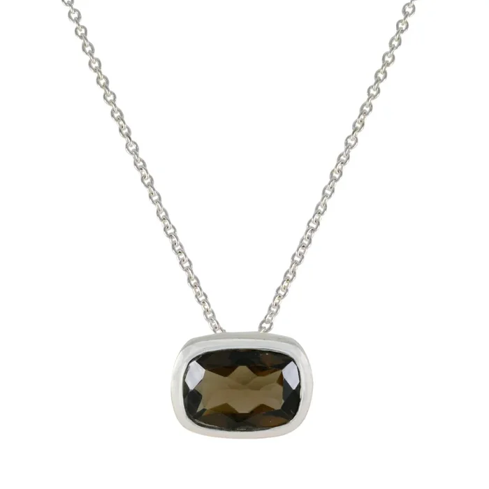 Smoky Quartz Classic German Silver Solitaire Amelia Cocktail Brown Pendant Jewelry