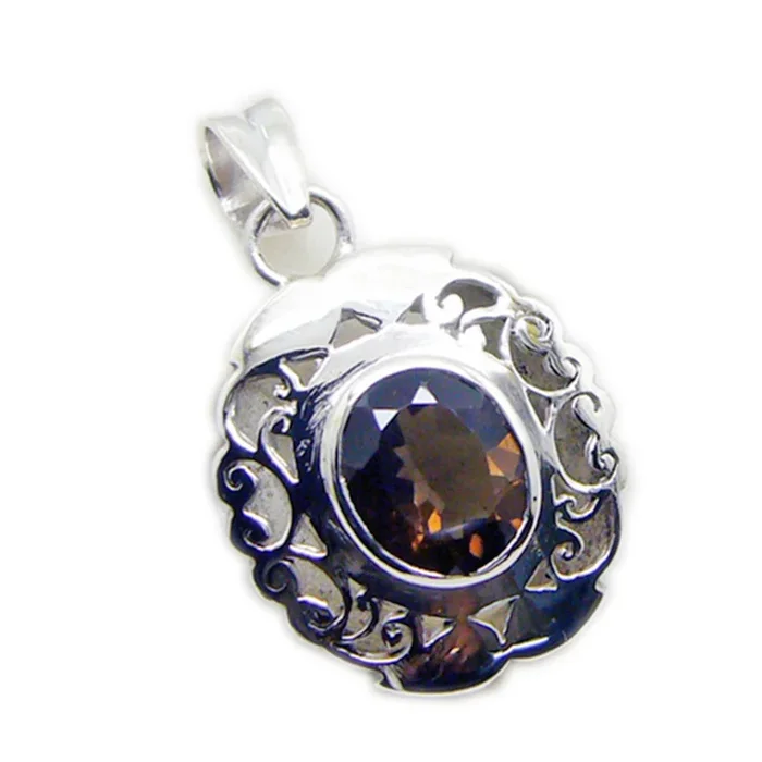 Smoky Quartz Edgy Spanish 92.5 Silver Solitaire Eliza Vintage Brown Pendant Jewellery