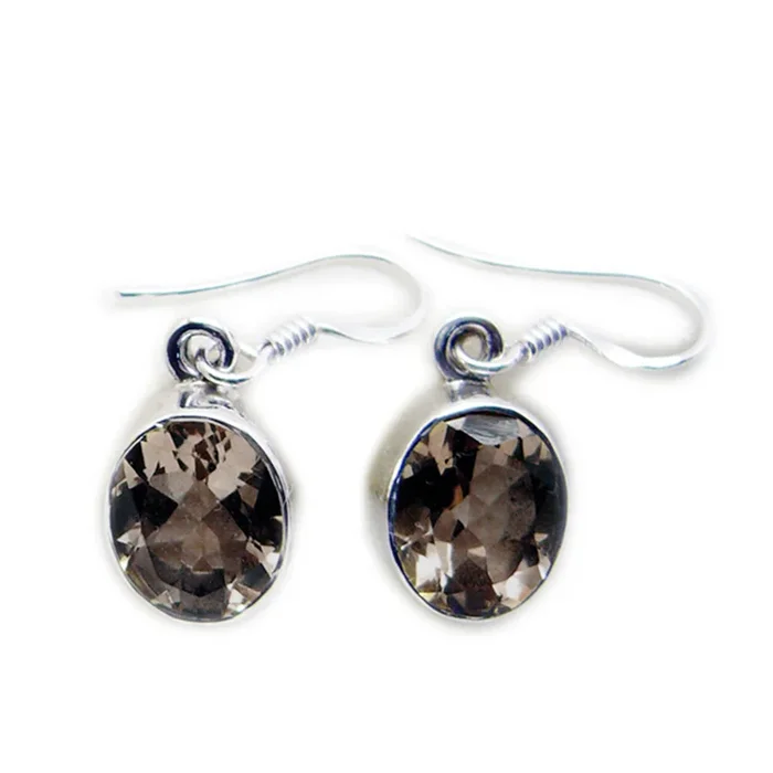 Smoky Quartz Egyptian Marie Solitaire Dangle Brown 925 Silver Earring