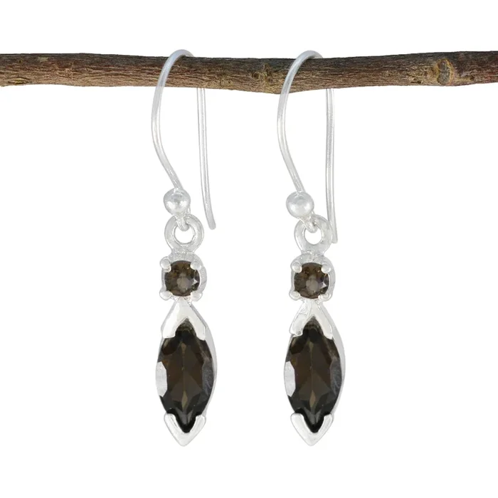 Smoky Quartz Egyptian Nella Toi et Moi Dangle Brown Sterling Silver Earring