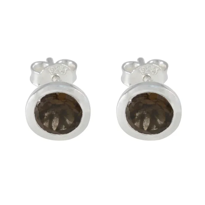 Smoky Quartz German Ayaka Solitaire Stud Brown 925 Silver Earring