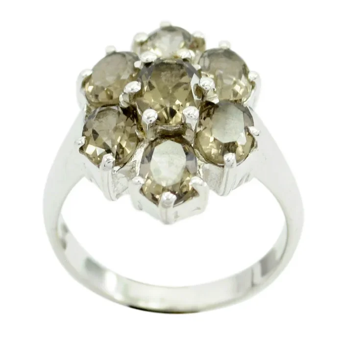 smoky quartz Hepta Russian Silver Brown Gems Mid-weight Floral Ring Jewellery