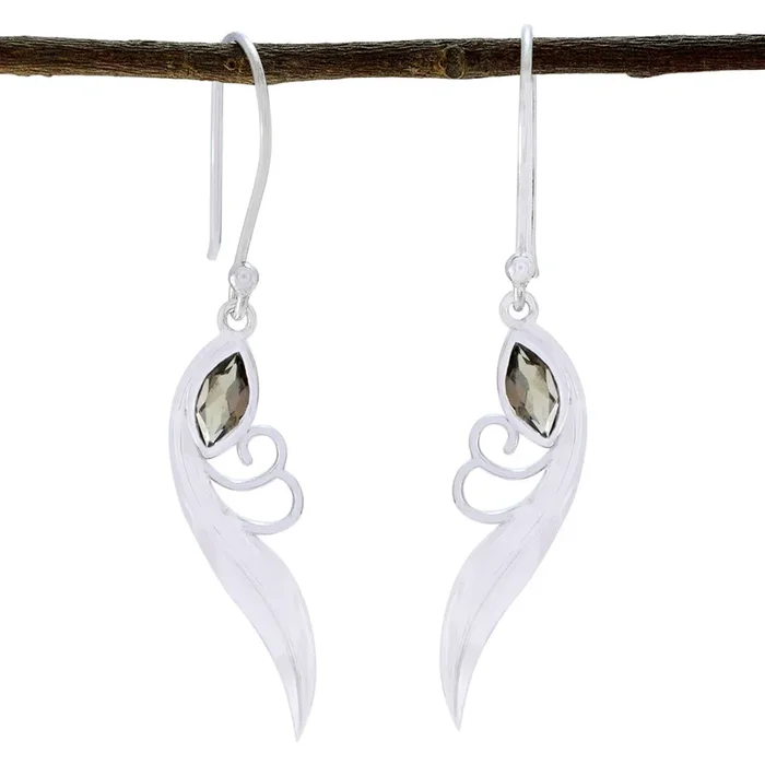 Smoky Quartz Italian Cecilia Solitaire Dangle Brown 92.5 Silver Earring