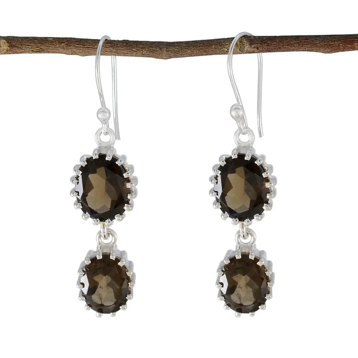 Smoky Quartz Italian Lili Toi et Moi Dangle Brown 92.5 Silver Earring