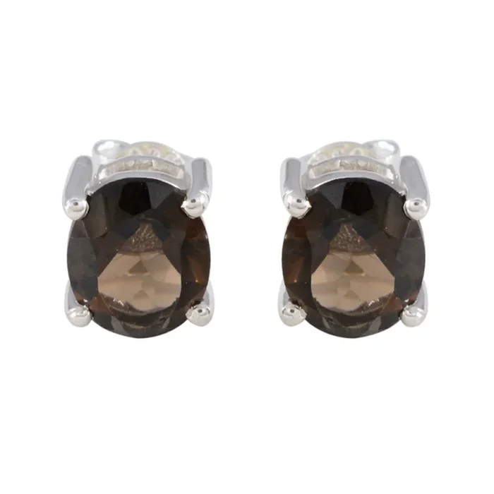Smoky Quartz Japanese Camila Solitaire Stud Brown Sterling Silver Earring