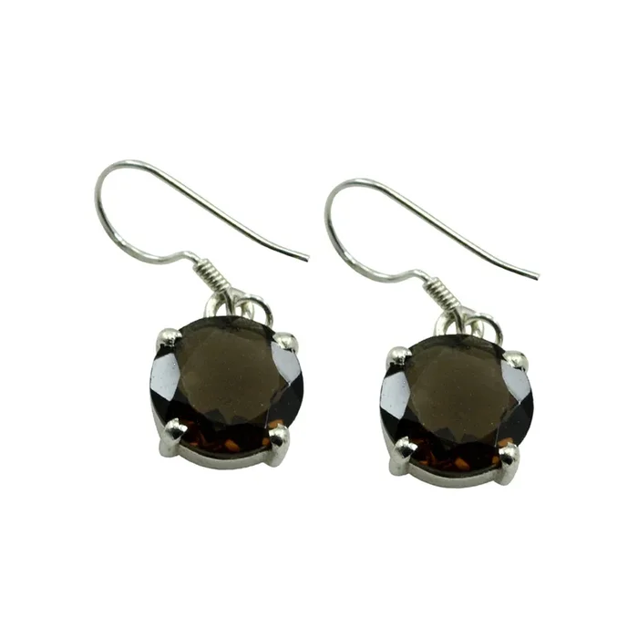 Smoky Quartz Japanese Haruka Solitaire Dangle Brown 925 Sterling Silver Earring