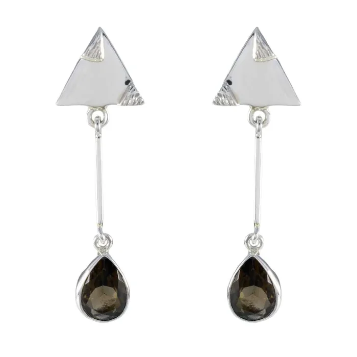 Smoky Quartz Japanese Wen multiple Stud Brown 925 Silver Earring