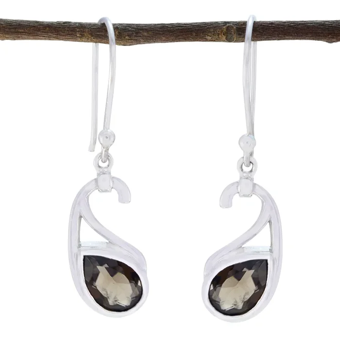 Smoky Quartz Latin American Elena Solitaire Dangle Brown 925 Sterling Silver Earring