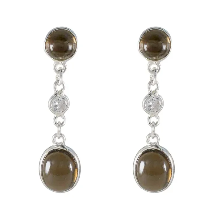 Smoky Quartz Mexican Yasmin multiple Stud Brown 92.5 Silver Earring