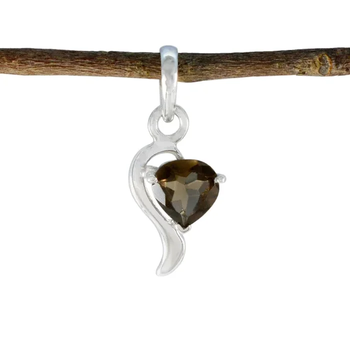 Smoky Quartz Minimalist Korean Silver Solitaire Aiko Heart Brown Pendant Jewelry