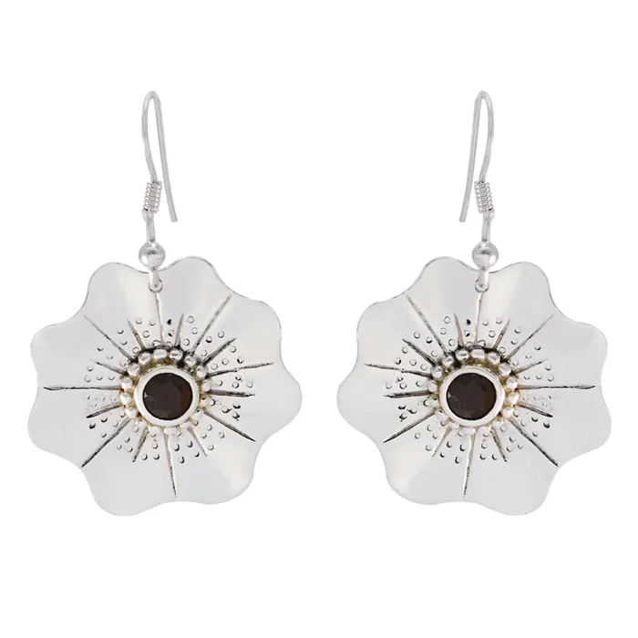 Smoky Quartz Moroccan Anna Solitaire Dangle Brown Sterling Silver Earring