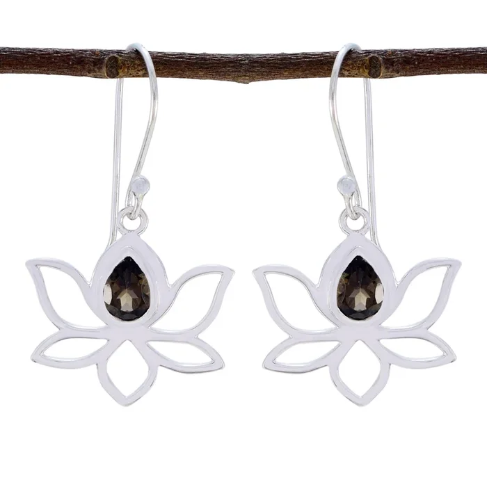 Smoky Quartz Moroccan Nari Solitaire Dangle Brown 92.5 Silver Earring