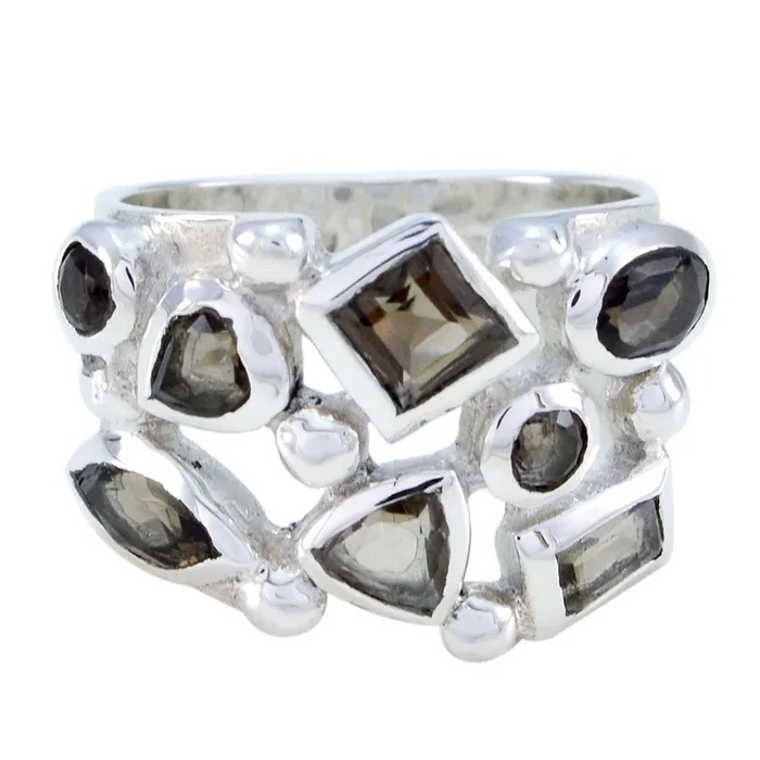 smoky quartz multiple German 925 Silver Brown Gemstone Eye-catching Abstract Ring Jewelry