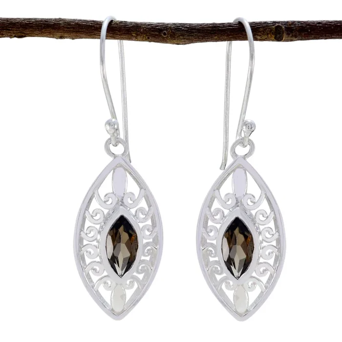 Smoky Quartz Russian Ángeles Solitaire Dangle Brown 925 Sterling Silver Earring