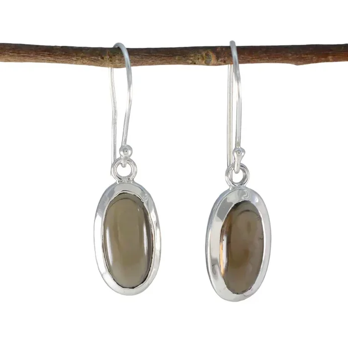 Smoky Quartz Russian Emi Solitaire Dangle Brown 92.5 Silver Earring