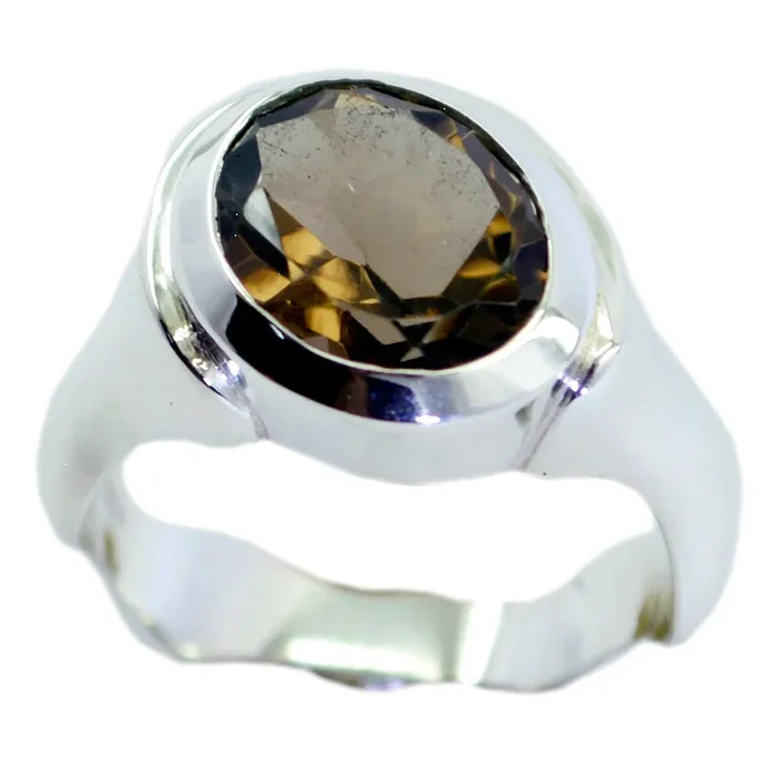smoky quartz Solitaire African Silver Brown Gemstones Classic Feminine Ring Jewelry
