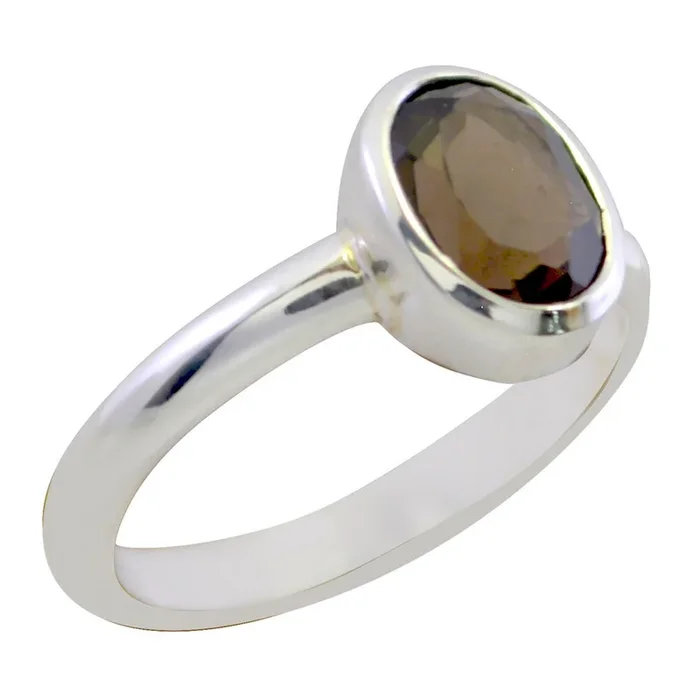 smoky quartz Solitaire American 925 Sterling Silver Brown Gemstone Delicate Luxurious Ring Jewelry