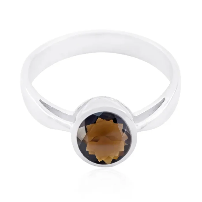 smoky quartz Solitaire American 925 Sterling Silver Brown Gemstone Whisper-thin Sophisticated Ring Jewellery