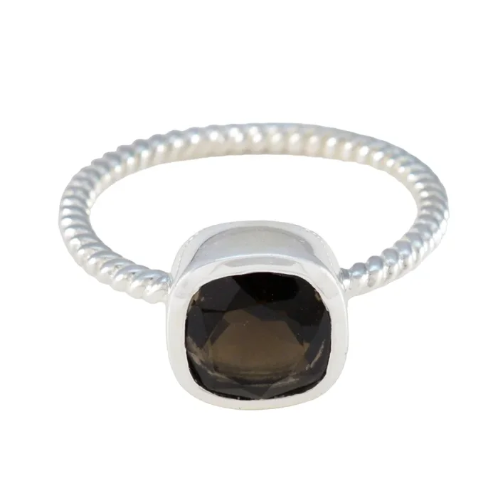 Smoky Quartz Solitaire American Silver Brown Gemstones Dainty Artisan Ring Jewellery
