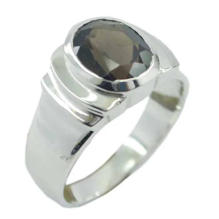 smoky quartz Solitaire French 925 Sterling Silver Brown Gemstones Eye-catching Promise Ring Jewelry