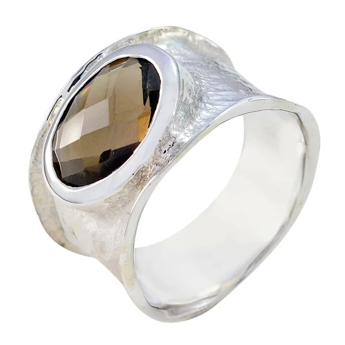 smoky quartz Solitaire German 92.5 Silver Brown Gems Edgy Oversized Band Jewellery