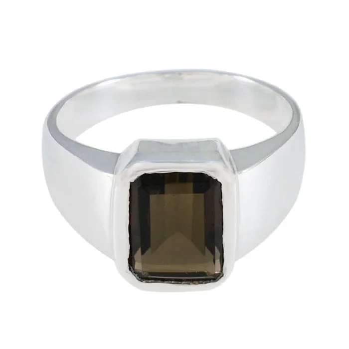 smoky quartz Solitaire German 92.5 Silver Brown Gemstone Mid-weight Signet Ring Jewellery