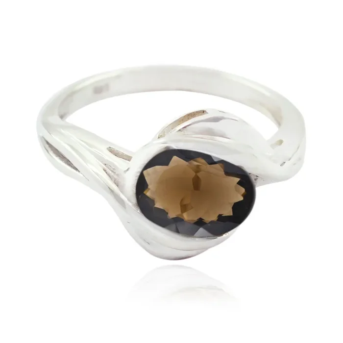 smoky quartz Solitaire German 925 Sterling Silver Brown Gemstone Featherlight Cultural Ring Jewelry