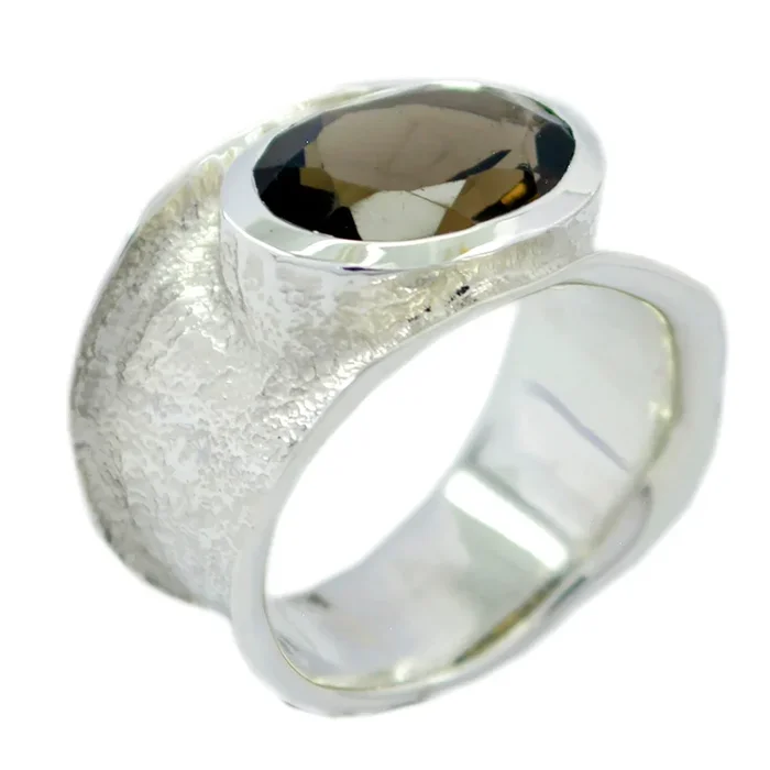 smoky quartz Solitaire German Sterling Silver Brown Gems Edgy Oversized Band Jewellery