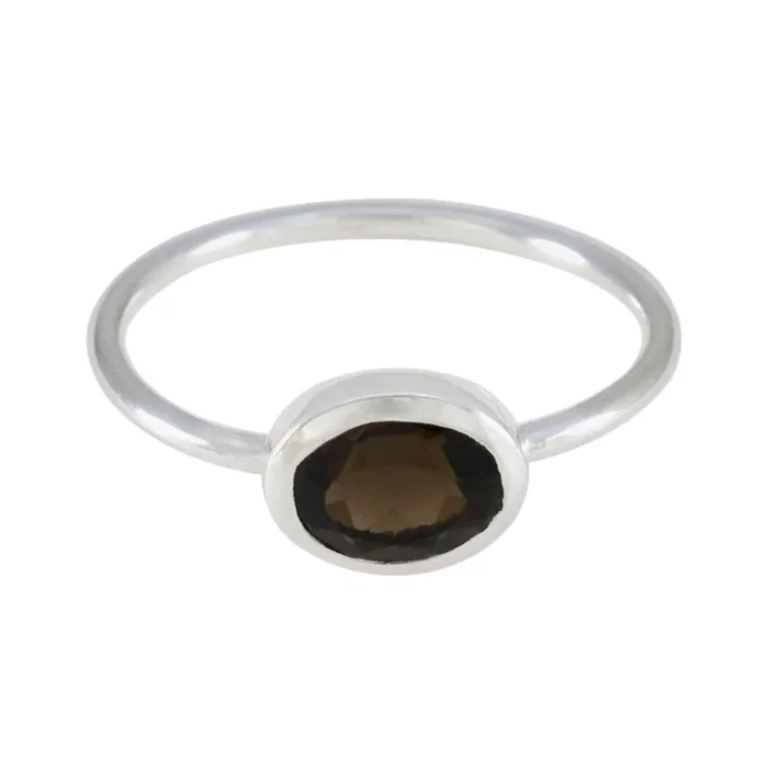 Smoky Quartz Solitaire Japanese 925 Sterling Silver Brown Gemstones Elegant Sophisticated Ring Jewellery