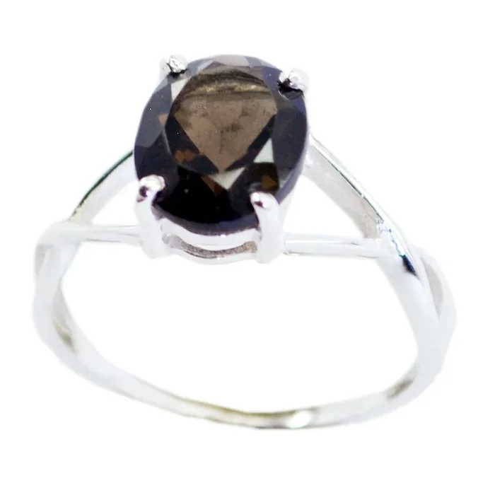 smoky quartz Solitaire Korean 92.5 Silver Brown Gems Delicate Fairytale Ring Jewelry