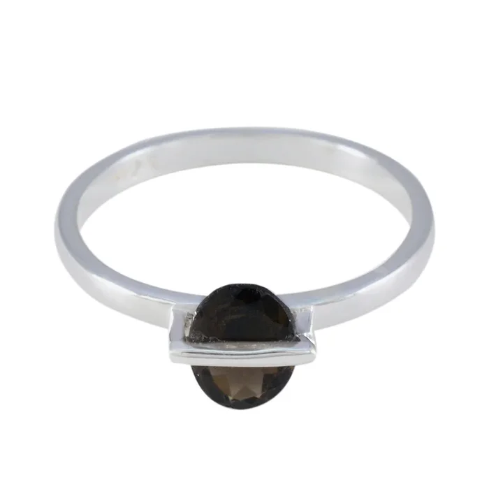 Smoky Quartz Solitaire Korean 92.5 Silver Brown Gems Delicate Sophisticated Ring Jewelry