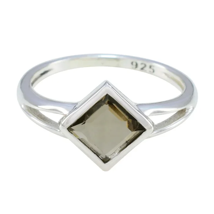Smoky Quartz Solitaire Korean 925 Sterling Silver Brown Gemstones Dainty Fairytale Ring Jewelry