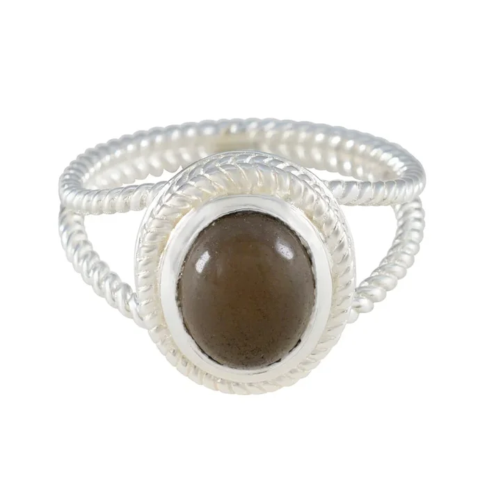 Smoky Quartz Solitaire Latin American Sterling Silver Brown Gemstone Classic Rope-Wire Ring Jewelry