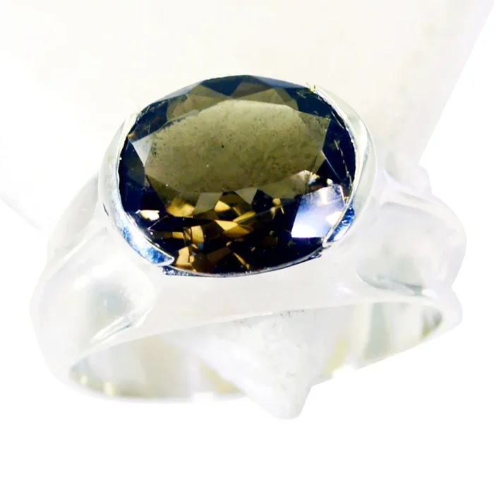 smoky quartz Solitaire Moroccan 925 Sterling Silver Brown Gemstone Minimal Modern Ring Jewelry