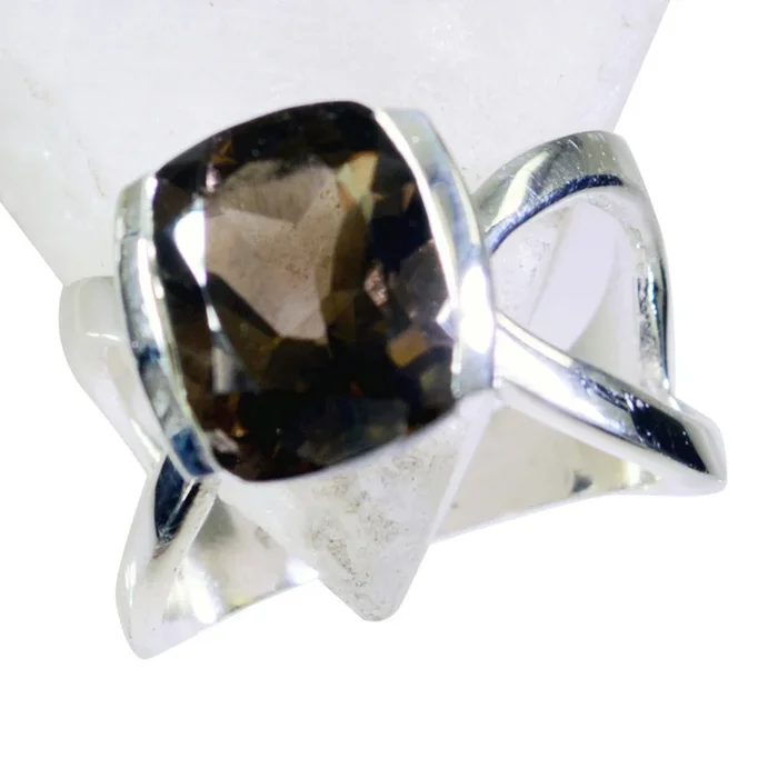 smoky quartz Solitaire Russian 92.5 Silver Brown Gemstones Mid-weight Modern Ring Jewellery