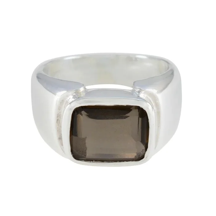 Smoky Quartz Solitaire Russian Silver Brown Gemstone Essential Contemporary Ring Jewellery