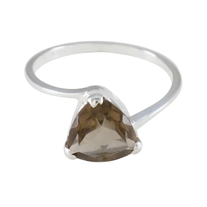 Smoky Quartz Solitaire Russian Sterling Silver Brown Gems Delicate Boho Ring Jewelry