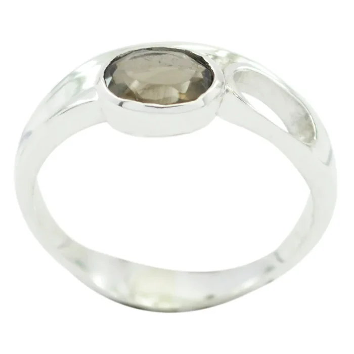 smoky quartz Solitaire Russian Sterling Silver Brown Gems Featherlight Ethnic Ring Jewelry