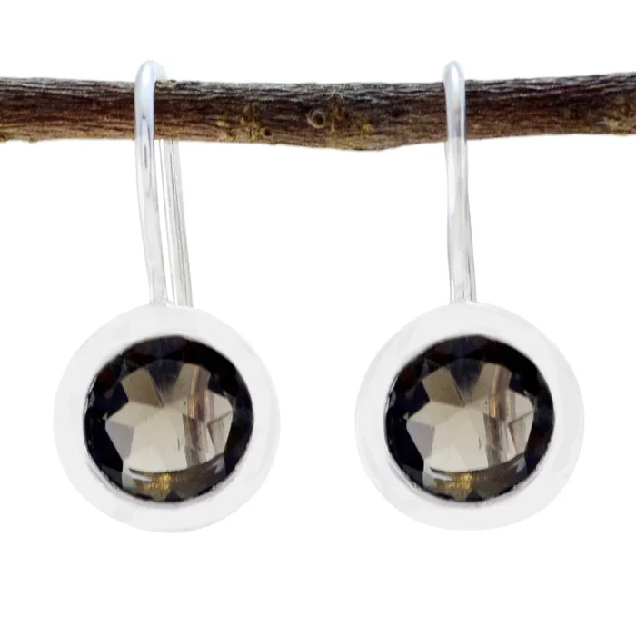 Smoky Quartz Spanish Charlotte Solitaire Dangle Brown Silver Earring