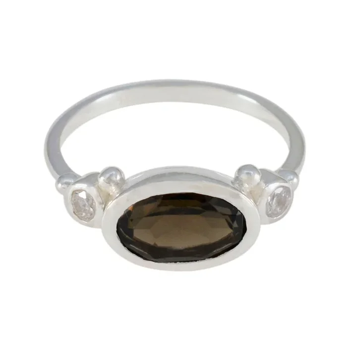 Smoky Quartz Trilogy Turkish 925 Sterling Silver Brown Gemstones Whisper-thin Romantic Ring Jewellery