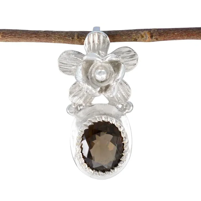 smoky quartz Versatile Spanish Sterling Silver Solitaire Ángeles Bubble Brown Pendant Jewellery